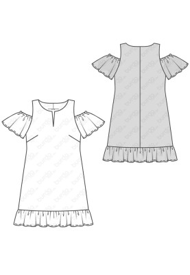 Pattern Dress with wing sleeves and open shoulders (Burda 1/2018, pattern number 6402 B)