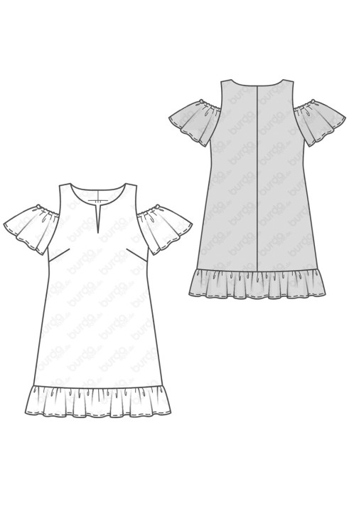 Pattern Dress with wing sleeves and open shoulders (Burda 1/2018, pattern number 6402 B)