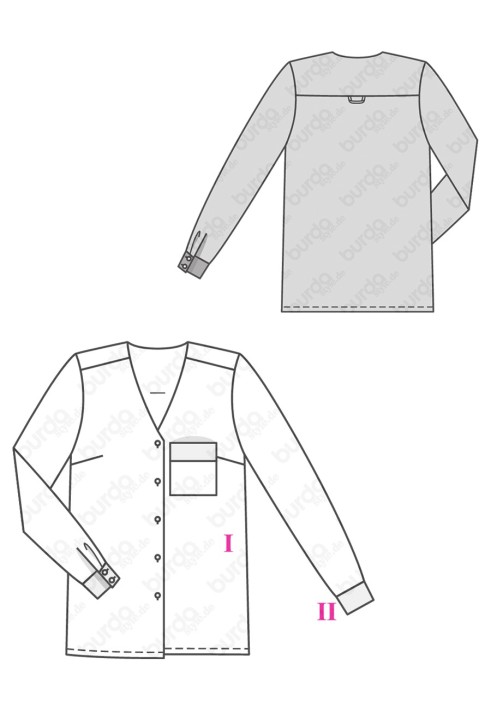 Pattern Blouse shirt without collar (Burda 2/2019, pattern number 6274 B)