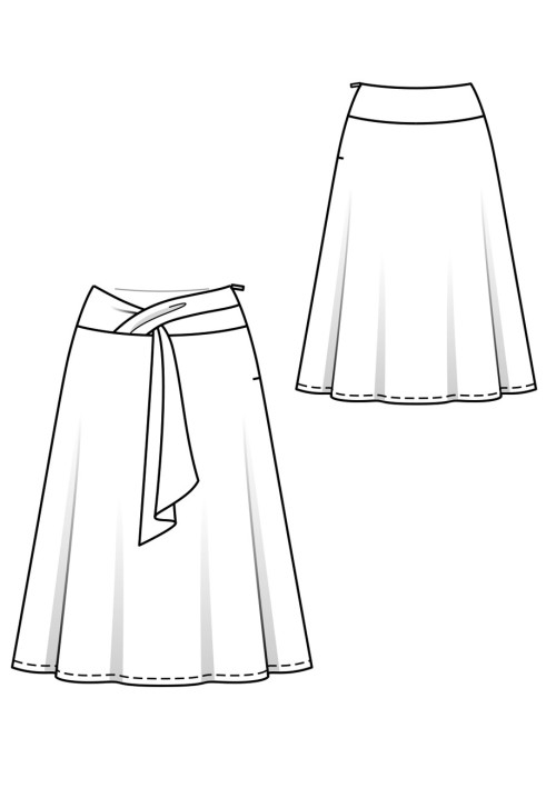 Pattern Skirt with a long solid cut tie at the waist (Burda 11/2019, pattern number 111 A)