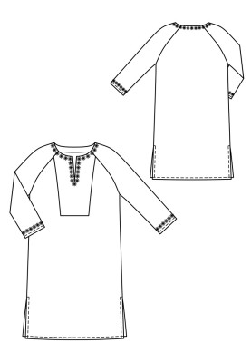 Pattern Straight-cut dress with raglan sleeves and plastron (Burda 7/2019, pattern number 124)