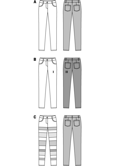 Выкройка Брюки узкого кроя в джинсовом стиле (Burda 2/2014, № выкройки 6855 A)