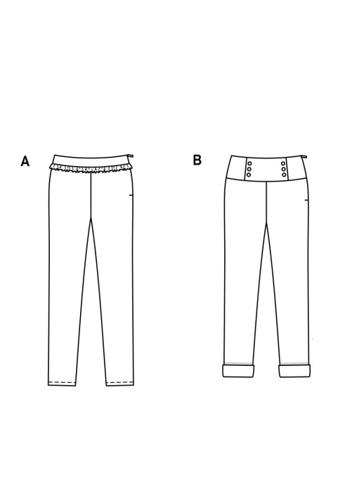 Выкройка Брюки трикотажные на широкой кокетке (Burda 2/2019, № выкройки 6251 B)