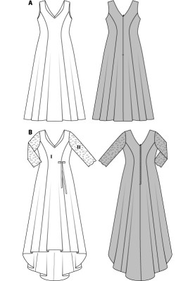 Pattern Wedding dress of a flared cut with lace sleeves (Burda 2/2015, pattern number 6711 B)