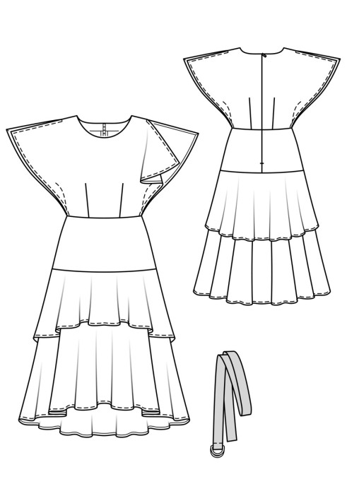 Pattern Dress with an asymmetrical two-tiered skirt (Burda 5/2020, pattern number 109 B)