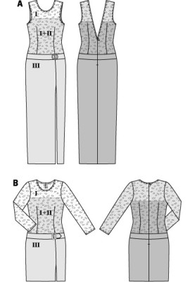 Выкройка Платье-футляр с кружевной верхней частью (Burda 2/2015, № выкройки 6707 B)