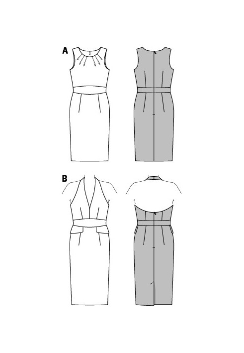 Выкройка Платье-футляр с открытой спиной (Burda 1/2014, № выкройки 6917 B)