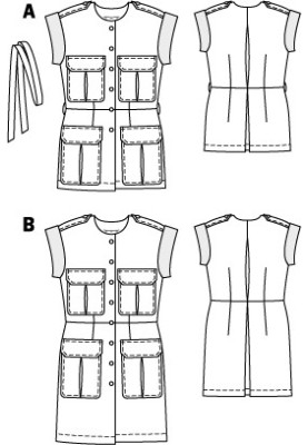 Выкройка Платье мини в стиле сафари (Burda 2/2011, № выкройки 132 B)