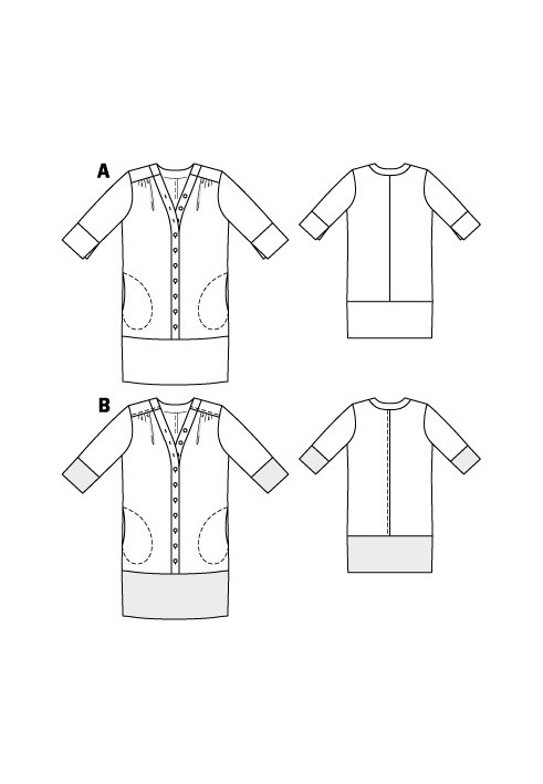 Pattern Dress-shirt with a wide strip at the bottom (Burda 6/2011, pattern number 105 B)