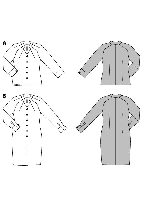 Pattern Dress-shirt with raglan-shoulder sleeves (Burda 2/2015, pattern number 6713 B)