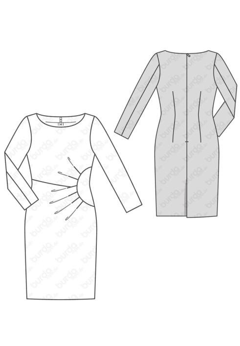 Pattern Sheath dress with drapes at the waist (Burda 2/2016, pattern no. 6563 A)