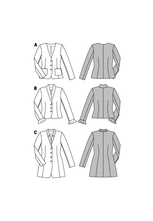 Pattern Single-breasted jacket with ruffles on the sleeves (Burda 2/2016, pattern number 6569 B)