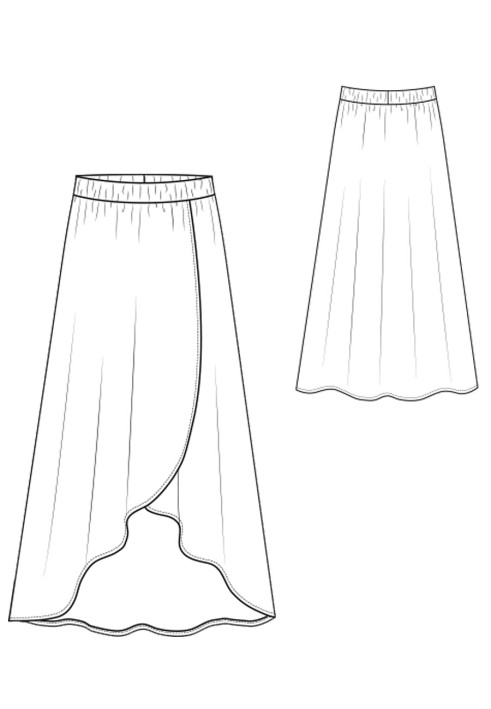 Pattern Skirt with an asymmetric bottom and smell effect (I love to sew 2/2019, pattern number 114)