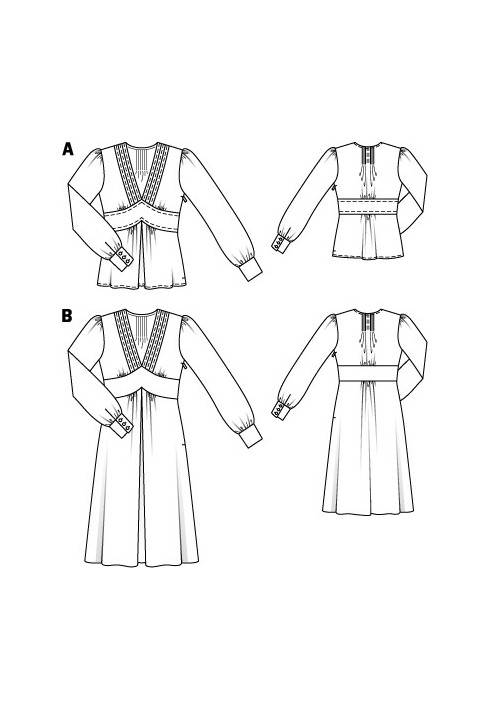 Викрійка Сукня силуету ампір з глибоким вирізом і пишними рукавами (Burda 12/2011, № викрійки 106 B)