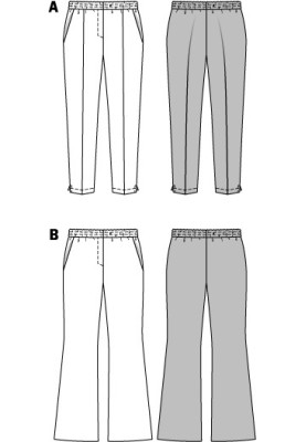 Выкройка Брюки на эластичном поясе со складками-стрелками (Burda 2/2014, № выкройки 6859 A)