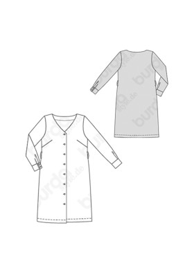 Pattern V-neck shirt dress without collar (Burda 1/2020, pattern no. 6215 B)