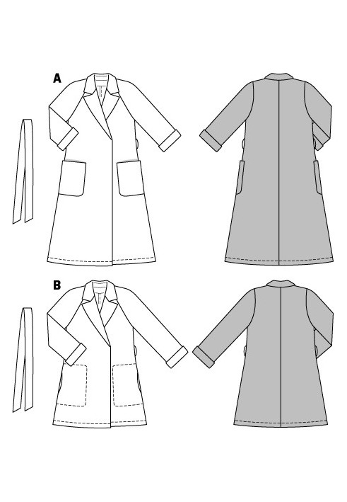 Pattern Cloak coat with raglan sleeves and belt (Burda 1/2014, pattern number 6900 B)