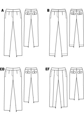 Pattern Pants of a narrowed cut with a shaped belt (Burda 8/2010, pattern number 108 A)