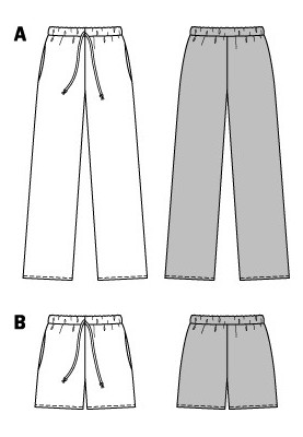 Pattern of shorts of a simple cut with a drawstring (Burda 2/2015, pattern number 6735 B)