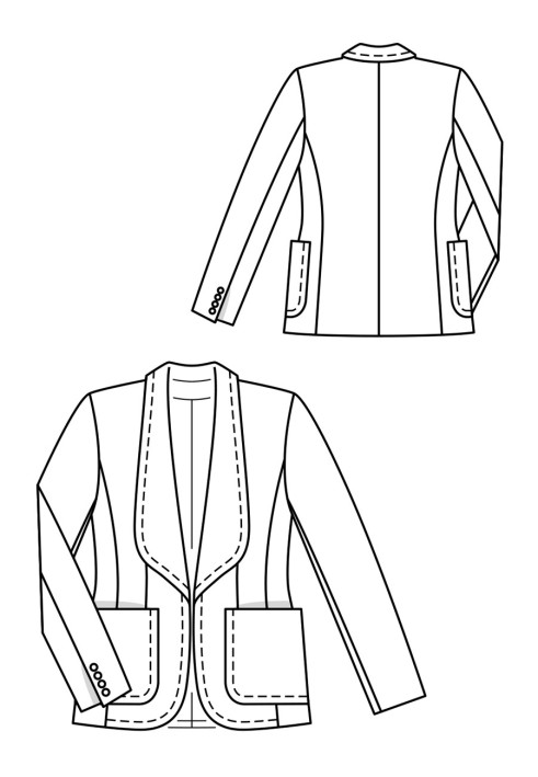 Pattern Jacket of a fitted silhouette with a shawl collar (Burda. Fashion Plus 1/2019, pattern number 427)