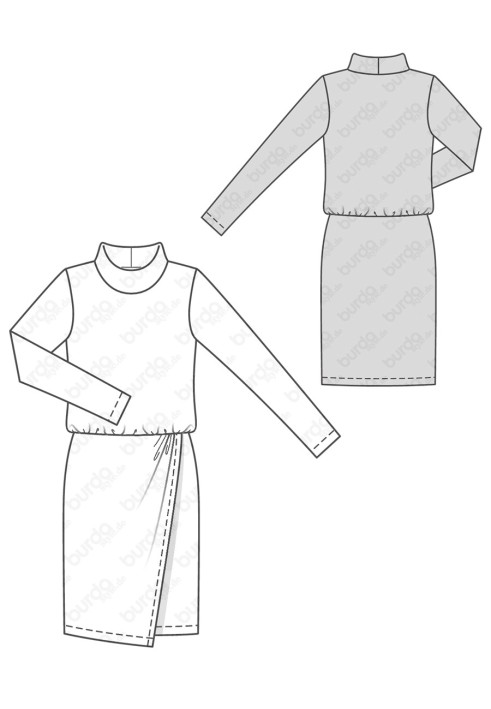 Pattern Cut-off knitted dress with long sleeves (Burda 2/2018, pattern number 6362 B)