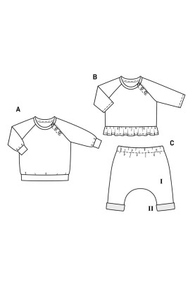 Pattern Raglan pullover with button fastening (Burda 2/2019, pattern number 9312 A)