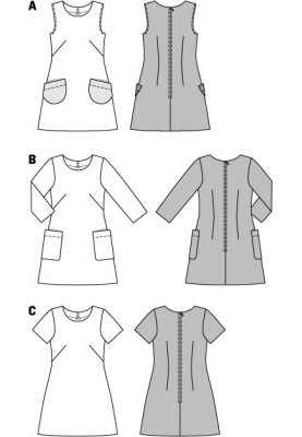 Выкройка Платье короткое с накладными карманами (Burda 2/2015, № выкройки 6721 B)