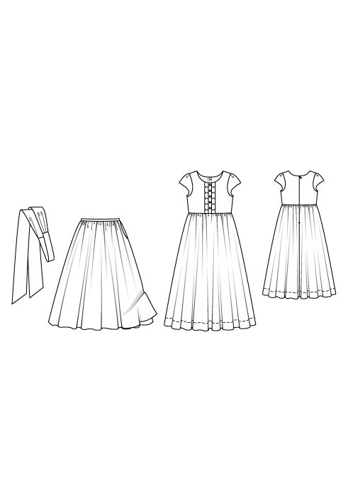 Pattern Dress with a petticoat and a wide bow belt (Burda 2/2011, pattern number 143)