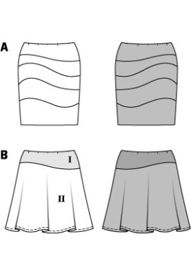 Выкройка Юбка трикотажная с ассиметричной кокеткой (Burda 2/2015, № выкройки 6717 B)