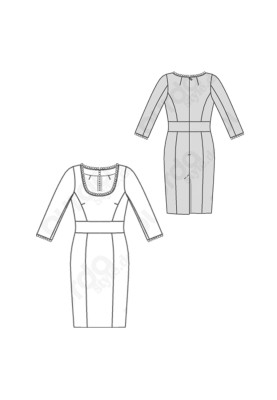 Pattern Sheath dress with a sewn-in belt and ruffles on the sleeves (Burda 1/2020, pattern no. 6223 B)