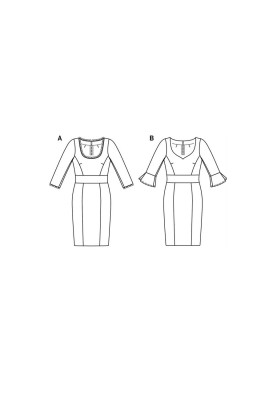 Pattern Sheath dress with a sewn-in belt and ruffles on the sleeves (Burda 1/2020, pattern no. 6223 B)