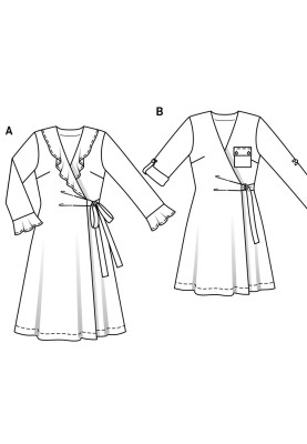 Выкройка Платье трикотажное с запахом и воланами (Burda 2/2019, № выкройки 6282 A)