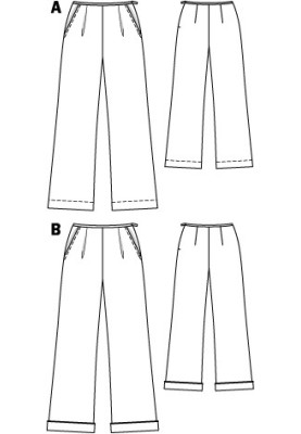 Выкройка Брюки широкого кроя в пижамном стиле (Burda 8/2012, № выкройки 124 B)