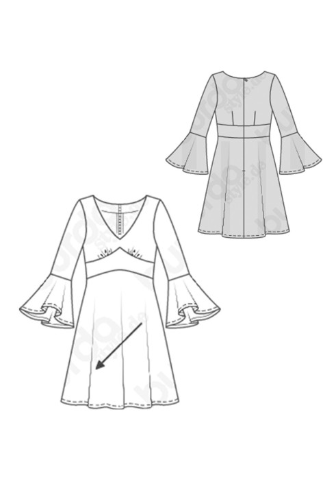 Pattern Empire dress with ruffles on the sleeves (Burda 1/2020, pattern no. 6205 B)