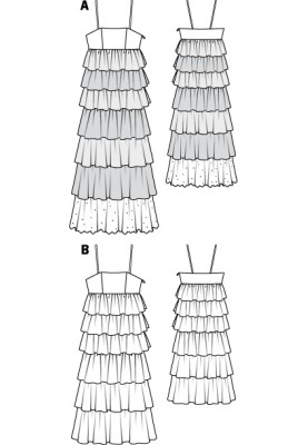 Pattern Strappy maxi dress with a cascade of frills (Burda 4/2011, pattern no. 110 A)