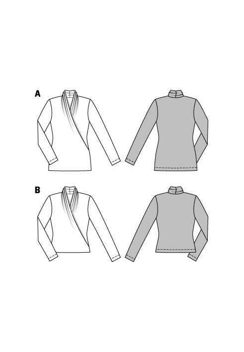 Выкройка Пуловер приталенного кроя с запахом (Burda 2/2014, № выкройки 6838 A)