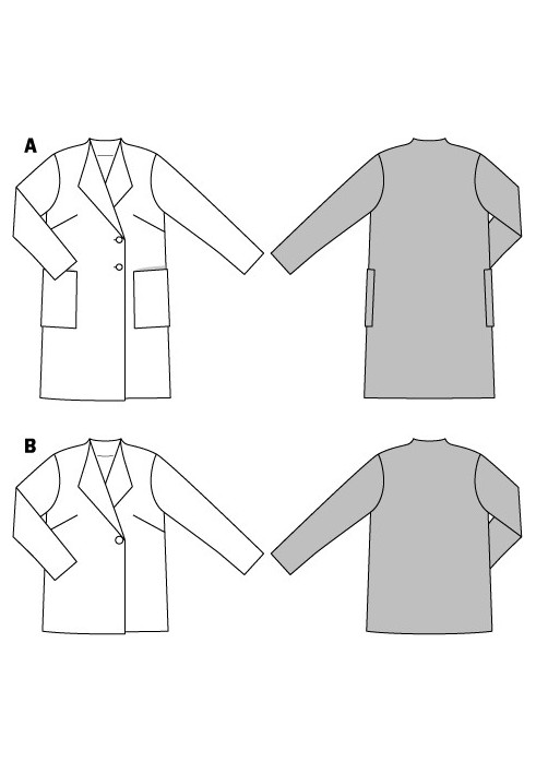Выкройка Пальто двухбортное просторного кроя (Burda 2/2015, № выкройки 6736 A)