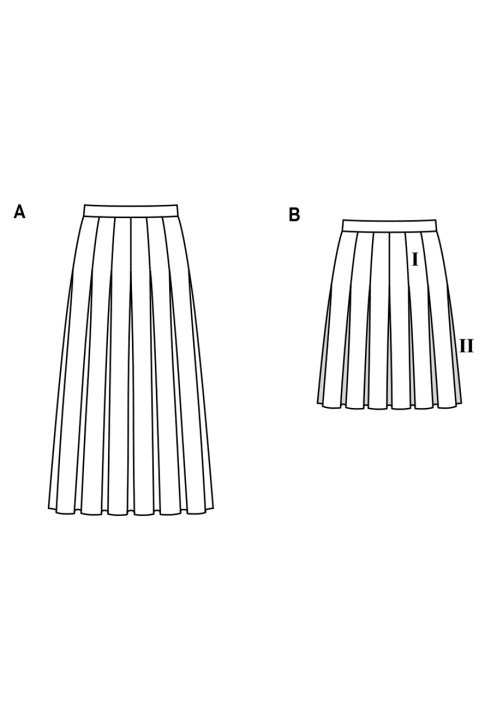 Pattern Pleated skirt made of two types of fabrics (Burda 2/2017, pattern number 6466 B)