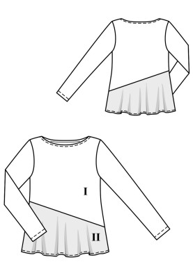 Pattern Knitted pullover with asymmetric flounce (Burda 12/2018, pattern number 103)