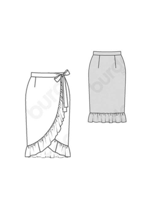 Pattern Skirt of a straight cut with a smell and a frill (Burda 1/2020, pattern number 6200 B)