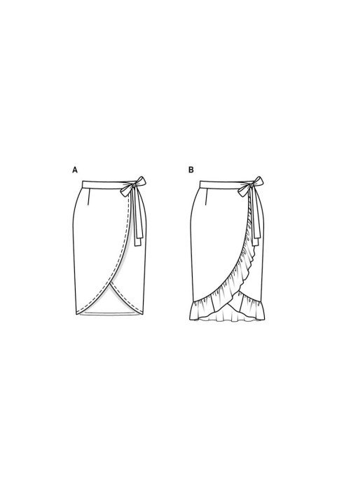 Выкройка Юбка прямого кроя с запахом и оборкой (Burda 1/2020, № выкройки 6200 B)