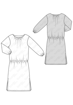 Pattern Dress of a simple cut with 3/4 sleeves (Burda 1/2018, pattern number 6413 B)