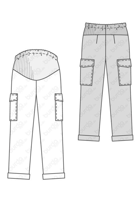 Pattern Cargo trousers with an elastic insert for the abdomen (Burda 2/2016, pattern no. 6607 D)