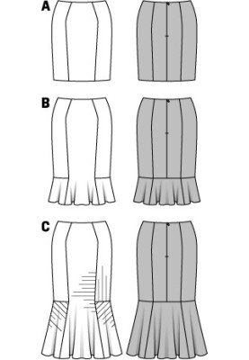 Выкройка Юбка меди с рельефными швами (Burda 2/2014, № выкройки 6834 C)