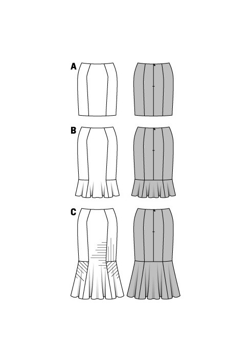 Выкройка Юбка меди с рельефными швами (Burda 2/2014, № выкройки 6834 C)