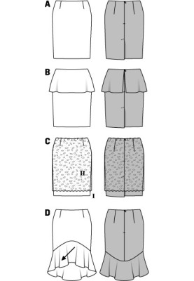 Pattern Straight-cut skirt with a frill (Burda 1/2014, pattern number 6955 D)