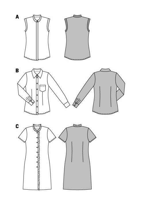 Выкройка Платье-рубашка приталенного силуэта с оборками (Burda 1/2014, № выкройки 6954 C)