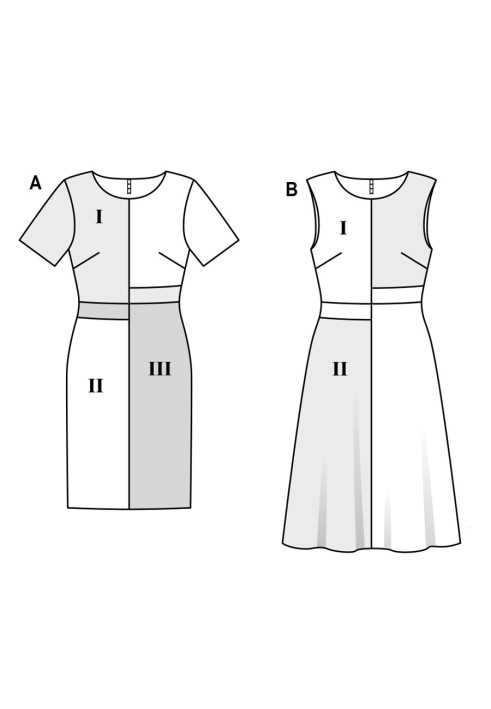 Pattern Dress cut out in color-blocking style (Burda 1/2017, pattern number 6499 B)