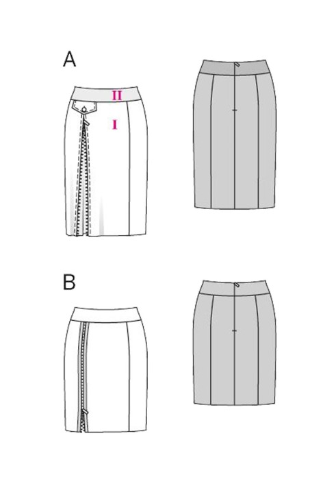 Выкройка Юбка-карандаш с декоративной молнией (Burda 2/2014, № выкройки 6835 A)