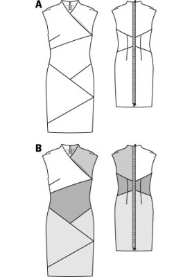 Pattern Sheath dress in color-block style with back zipper (Burda 2/2012, pattern no. 117 B)